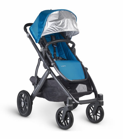 UPPAbaby 2015 VISTA - Aluminum Silver Frame Convertible Stroller Indigo Blue